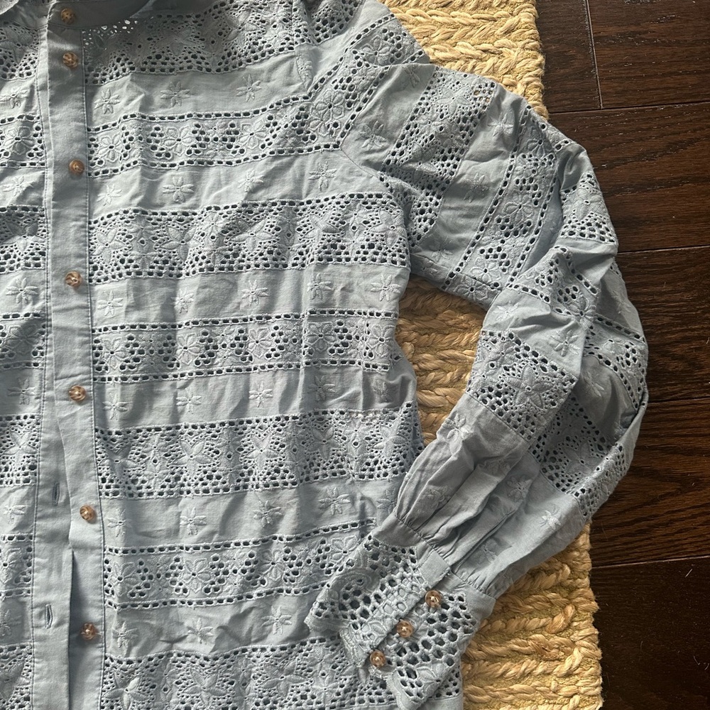 Sezane Blue Eyelet Blouse